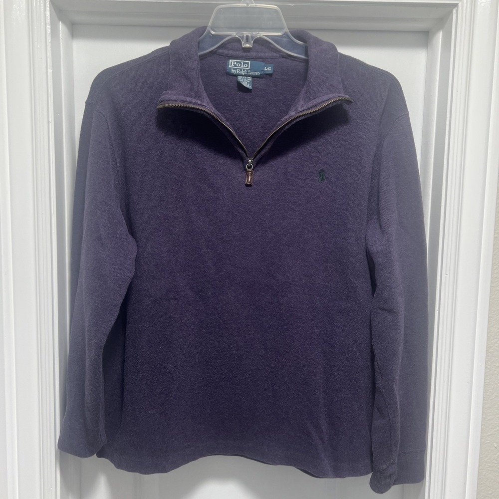 Polo Ralph Lauren Sweater‎ Men's LARGE Purple 1/4 Zip Pullover Pony Logo Vintage